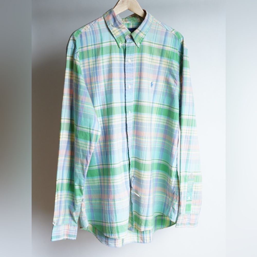 Ralph Lauren Green and Blue Casual Button Down Shirt